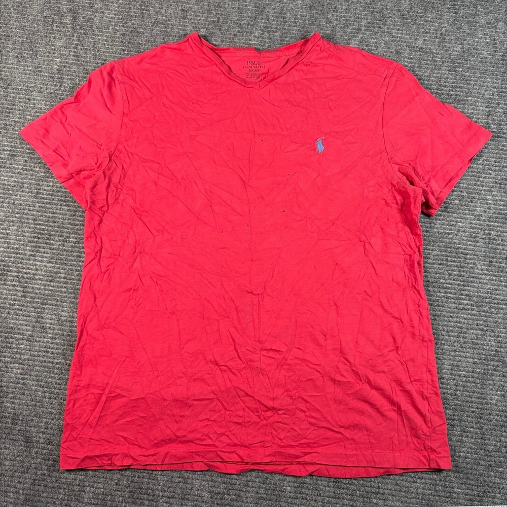 Polo Ralph Lauren T-Shirt Mens M Red Good V-Neck Short Sleeve Pony Logo